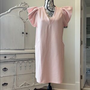 Entro Pink and Cream Striped V-Neck Top